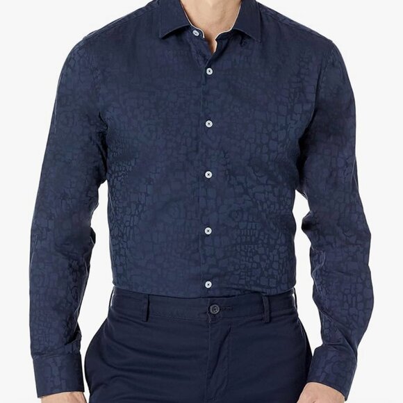 Men's Long Sleeve Tonal Spots Button Down Shirt Navy Medium - Picture 1 of 5